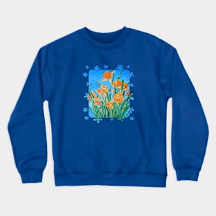 Blooming Yellow Daffodils Bold Line Art Cut Out Crewneck Sweatshirt